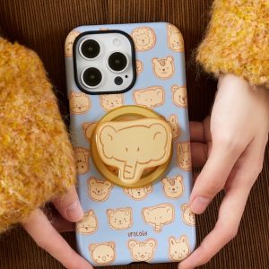 Animal Crackers iPhone case held in hand showing the elephant holder