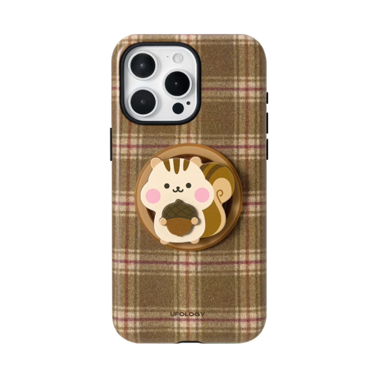 chipmunk iPhone case with MagSafe holder, upright rear view
