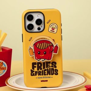 French Fries iPhone case standing on a plate beside a red fries carton