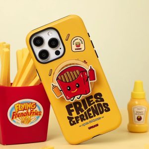 French Fries iPhone case displayed with a honey mustard bottle and fries carton