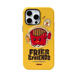 French Fries iPhone case in yellow with its fries-carton magnetic holder attached