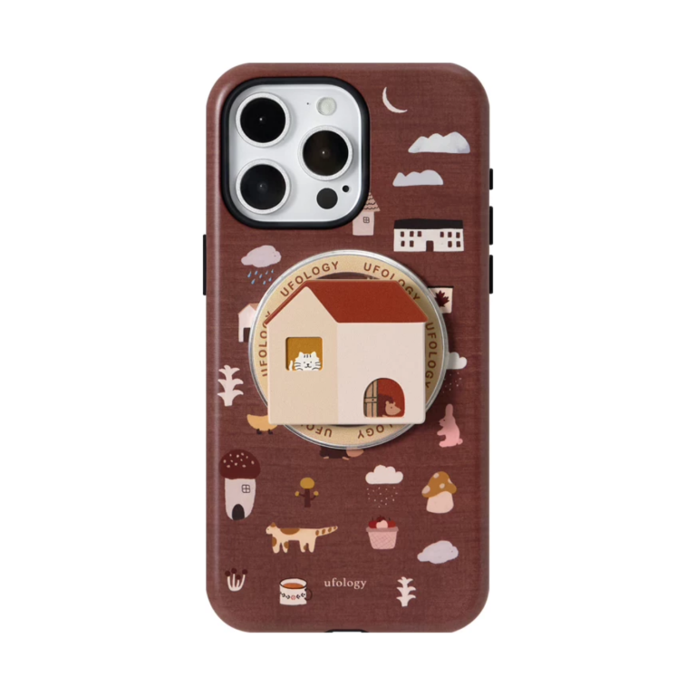 little house iPhone case with MagSafe holder, upright rear view