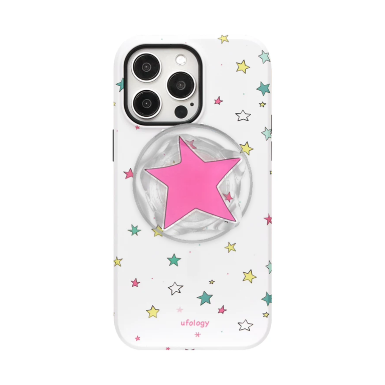 little stars iPhone case with MagSafe holder, upright rear view