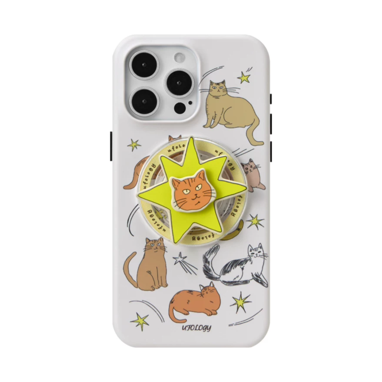 star cat iPhone case with MagSafe holder, upright rear view