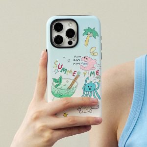 Summer octopus case without its holder, showing the SUMMER TIME beach doodles
