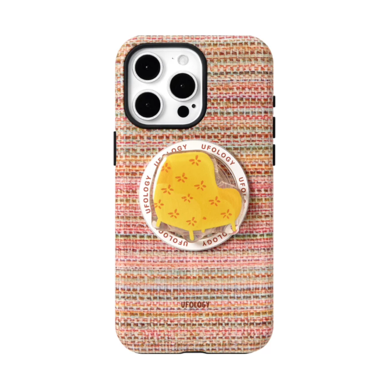 tweed iPhone case with MagSafe holder, upright rear view