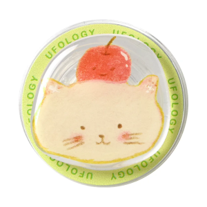 Apple cat MagSafe phone grip, a cream cat face with a red apple on its head