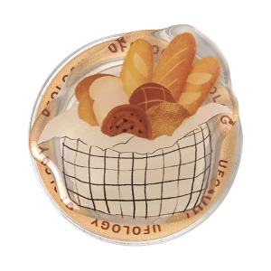 Bread basket MagSafe phone grip, a checked basket piled with baguettes and rolls