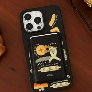 Bread wallet attached to the back of a black bakery phone case