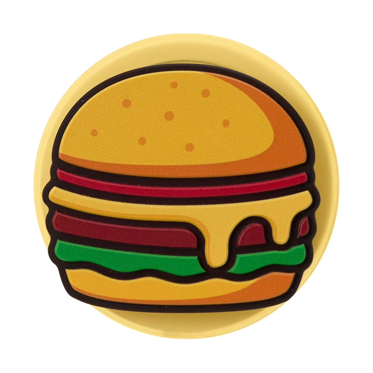 Burger MagSafe phone grip, a cheeseburger with lettuce and melting cheese on a yellow base