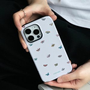 Lilac butterflies iPhone case without the holder, held in two hands