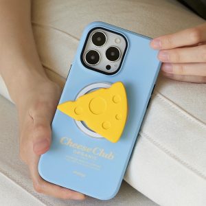 Cheese grip on the back of a sky blue phone case