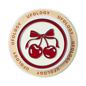 Cherry MagSafe phone grip, two red enamel cherries with a bow on a round cream base
