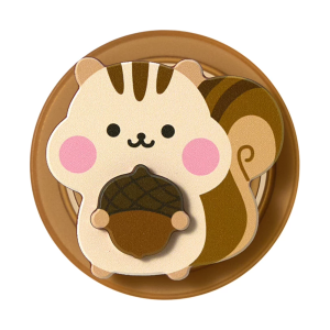 Chipmunk MagSafe phone grip, a striped chipmunk hugging an acorn on a round brown base