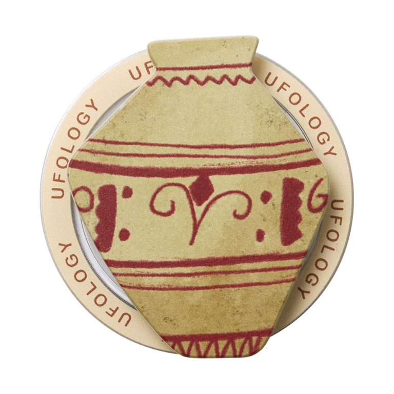 Clay vase MagSafe phone grip, a beige clay vase painted with red bands and swirls