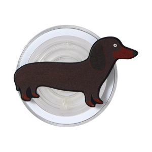 Dachshund MagSafe phone grip, a dark brown sausage dog on a clear round magnetic base