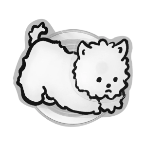 Fluffy dog MagSafe phone grip, a white fluffy dog in bold black outline