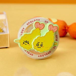 Fried shrimp grip standing on a yellow table