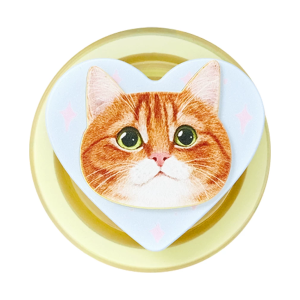 Ginger cat MagSafe phone grip, a ginger tabby face in a white heart on a yellow base