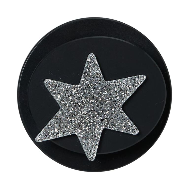 Glitter star MagSafe phone grip, a silver glitter star on a black round base