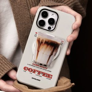 Iced coffee grip on the back of a cream coffee shop phone case