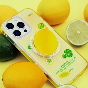 Lemon grip on the back of a clear yellow lemon phone case