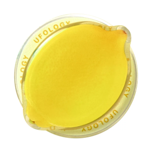Lemon MagSafe phone grip, a glossy yellow lemon on a clear base