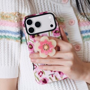 Pink flower grip on the back of a pink floral phone case