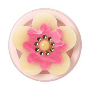 Pink flower MagSafe phone grip, a pink blossom with a golden center on a cream flower base
