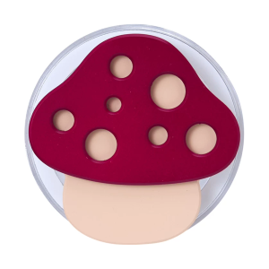Red mushroom MagSafe phone grip, a burgundy mushroom with cream spots on a clear base
