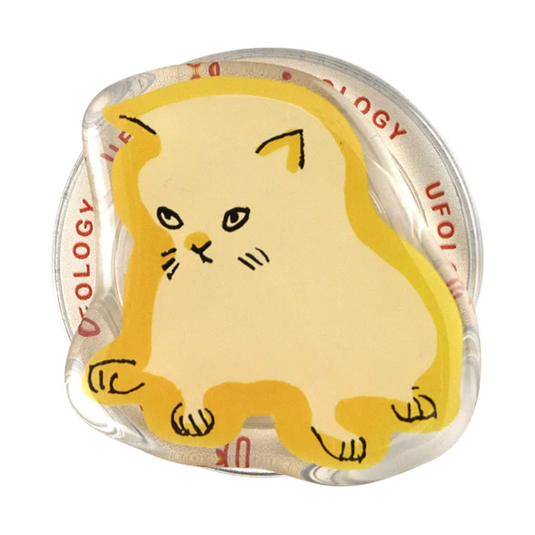Sad cat MagSafe phone grip, a sulking pale yellow cat in golden outline