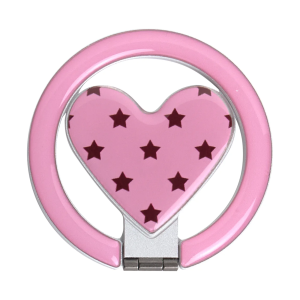 Starry heart MagSafe phone grip, a pink heart with dark stars inside a pink ring stand