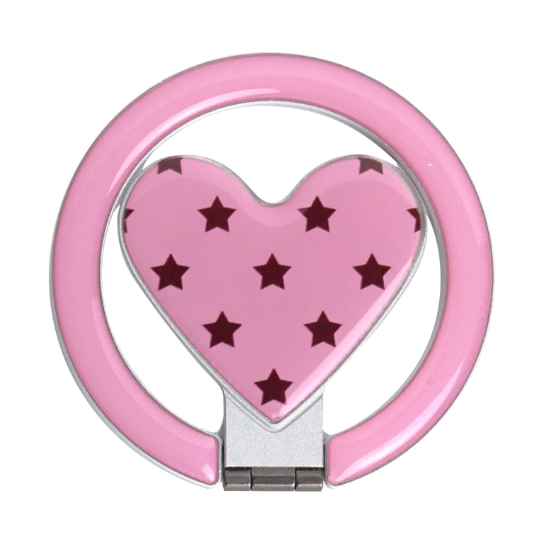 Starry heart MagSafe phone grip, a pink heart with dark stars inside a pink ring stand