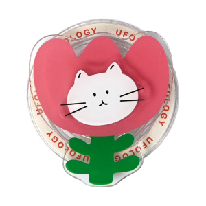 Tulip cat MagSafe phone grip, a white cat face inside a red tulip with green leaves